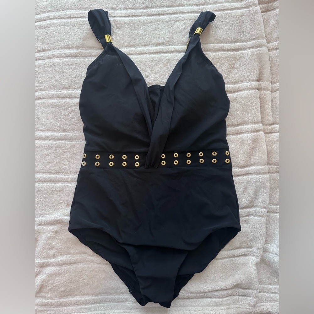 Black Amoressa Cash Luna Softcup One-Piece Swimsuit with Gold Accents